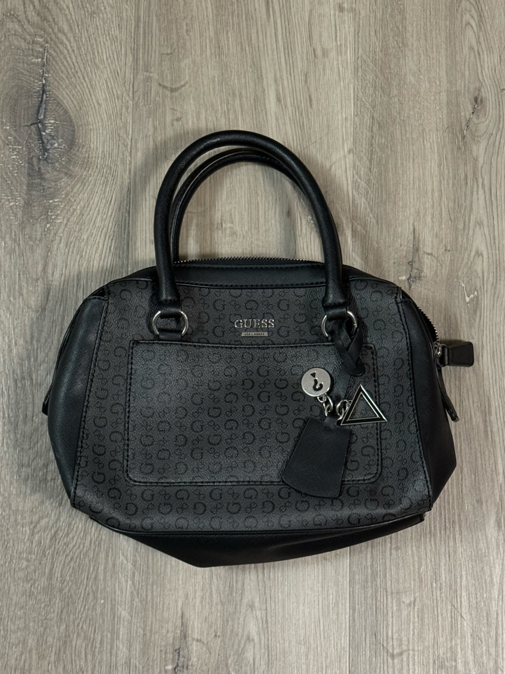 Guess Black Logo-Print Satchel with Charms